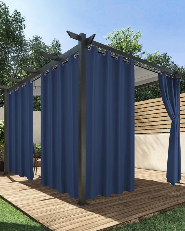 HolidayIdeas Extra Wide Outdoor Curtains for Patio Waterproof, 2 Panels - 110 x 95 Inch - Privacy & Light Filtering Curtains Grommet Outside Curtains for Porch, Gazebo, Pergola, Backyard (Navy)