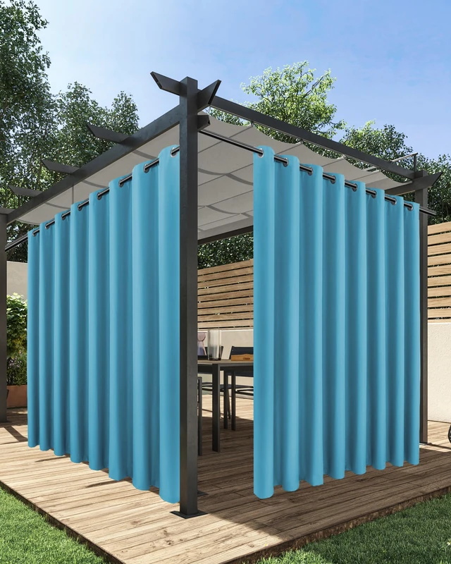 HolidayIdeas Extra Wide Outdoor Curtains for Patio Waterproof, 2 Panels - 110 x 95 Inch - Privacy & Light Filtering Curtains Grommet Outside Curtains for Porch, Gazebo, Pergola, Backyard (Teal