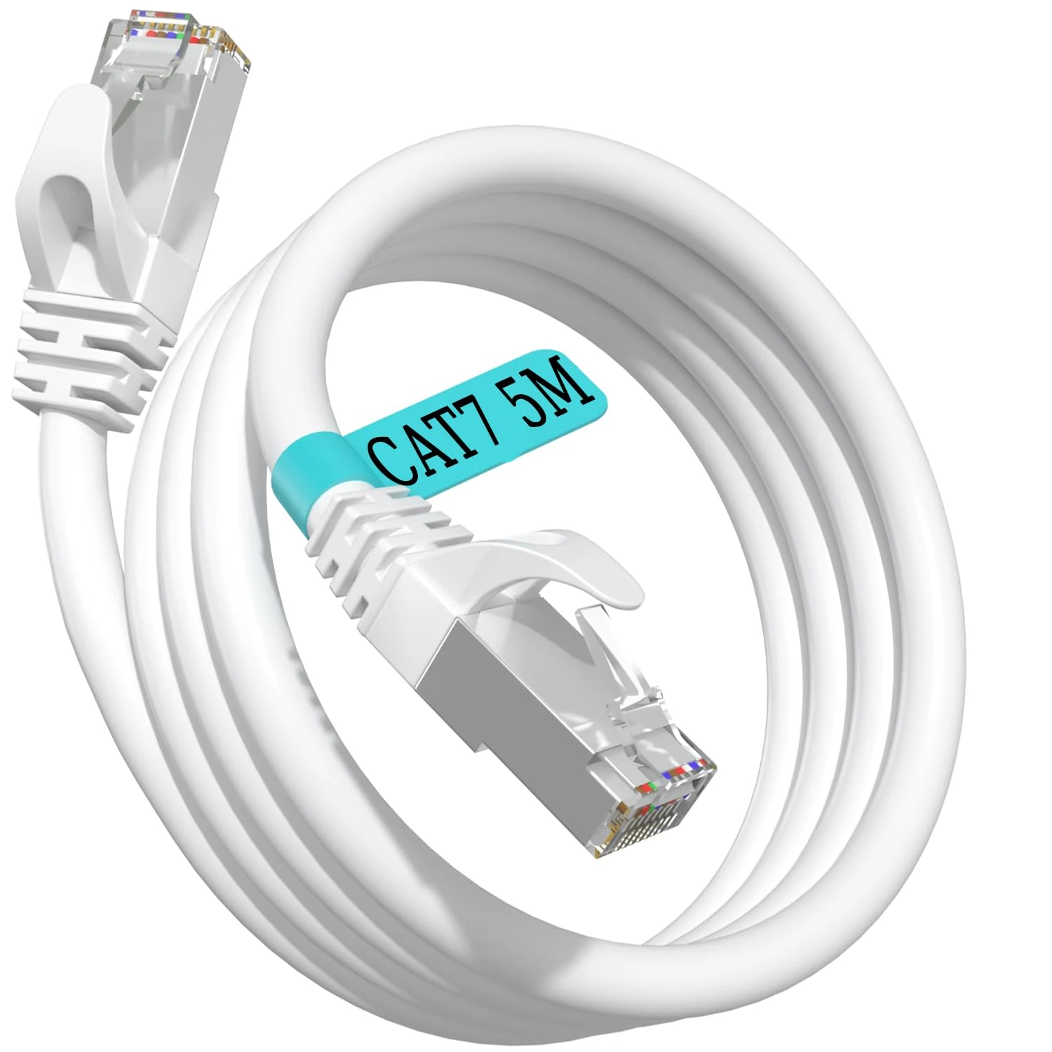 Cat 7 Ethernet Cable 5m, White Cat 7 Internet Cable High Speed Network Cable 600MHz 10Gbps 24AWG Wifi Cables S/FTP Shielded Patch Cables RJ45 LAN Cable Outdoor Wlan Cabls for PS5/4 Router Modem