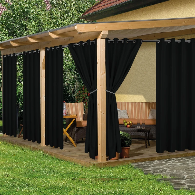 HolidayIdeas Outdoor Curtains for Patio Waterproof 6 Pcs 54x95 Inch Black