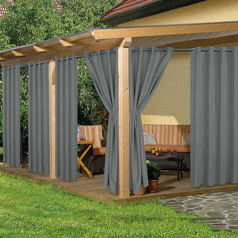 HolidayIdeas Outdoor Curtains for Patio Waterproof 8 Pcs 54x84 Inch Grey