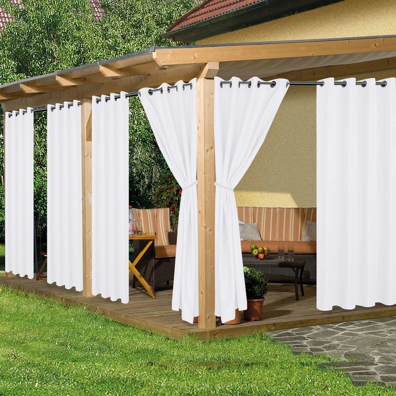 HolidayIdeas Outdoor Curtains for Patio Waterproof 6 Pcs 54x84 Inch White