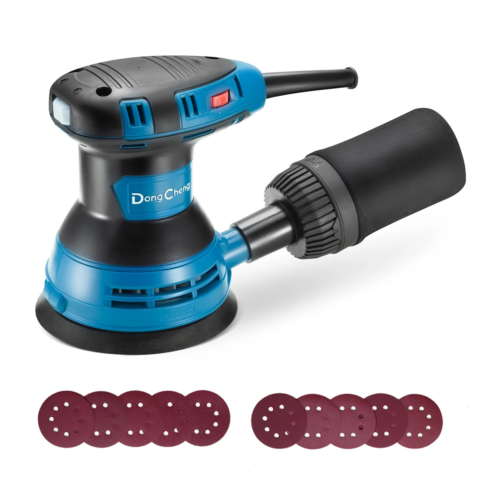 Dong Cheng Orbital Sander, 300W, 125MM with 10Pcs Sandpapers & Dust Bag, 6 Variable Speeds, 12000 RPM Electric Palm Sander for Woodworking, Sanding & Polishing