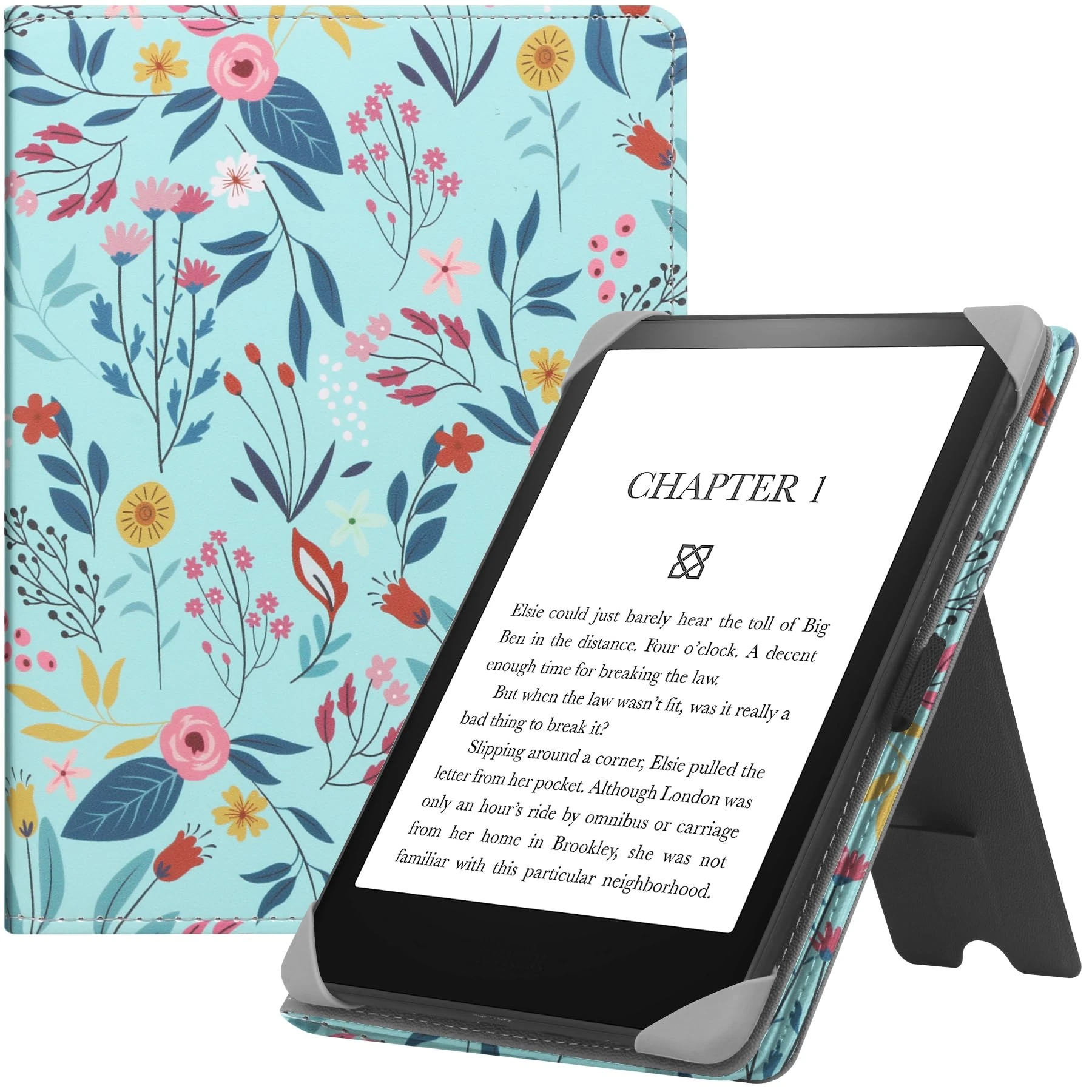 HGWALP Universal Stand Case for 6/6.8/7 inch paperwhite, PU Leather Stand Cover with Handstrap Compatible with All 6" 6.8" 7" Kindle Paperwhite/Colorsoft/Kobo/Pocketook/Sony eReaders-Spring Bloom