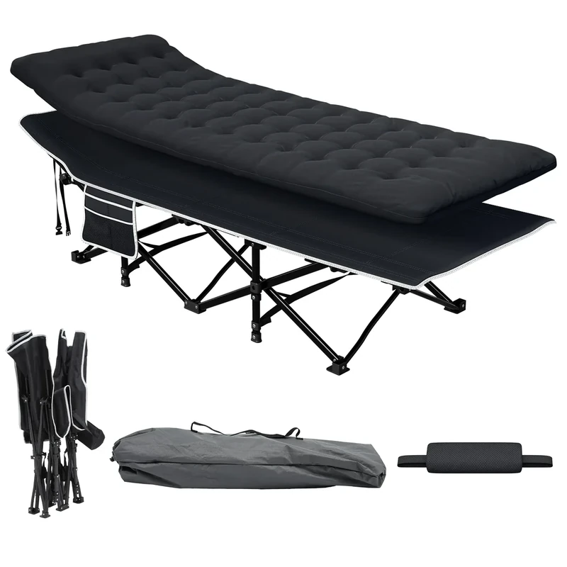 YITAHOME Folding Camping Beds for Adults, Heavy Duty Sturdy Camp Bed with Extra Thicker Mattress 260KG Load Capacity, Stronge Thicker Tubes Sleeping Cot with Carry Bag for Travel/Office/Outdoor, Black