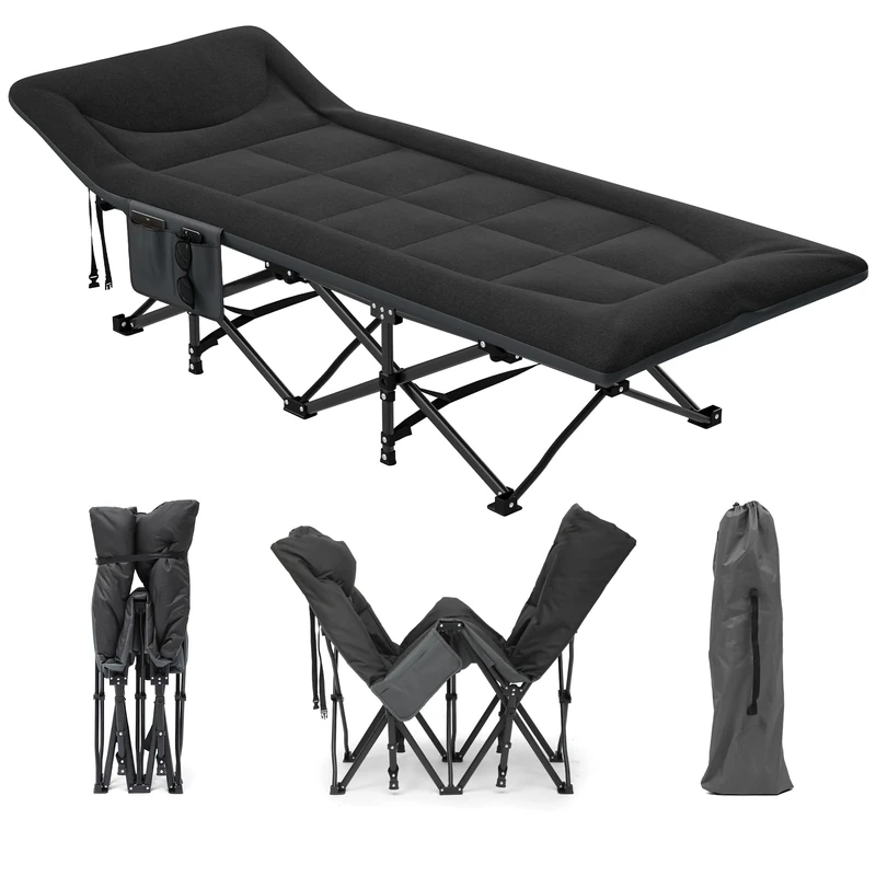 YITAHOME Folding Camping Beds for Adults, Heavy Duty Sturdy Camp Bed 260KG Load Capacity, Stronge Thicker Tubes Sleeping Cot with Carry Bag for Travel/Office/Outdoor, Black