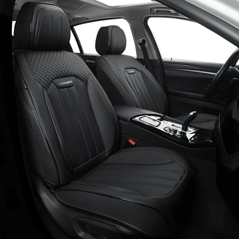 COVER EMPIRE Car Seat Covers Full Set, Universal Faux Leather Seat Cover for Cars, 5 Seats Waterproof Automotive Seat Covers Breathable Front and Rear Seat Covers for Most SUV, Trucks, Sedan, Black