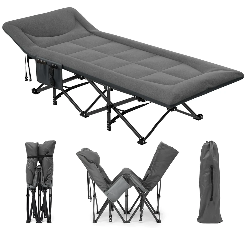 YITAHOME Folding Camping Beds for Adults, Heavy Duty Sturdy Camp Bed 260KG Load Capacity, Stronge Thicker Tubes Sleeping Cot with Carry Bag for Travel/Office/Outdoor, Gray