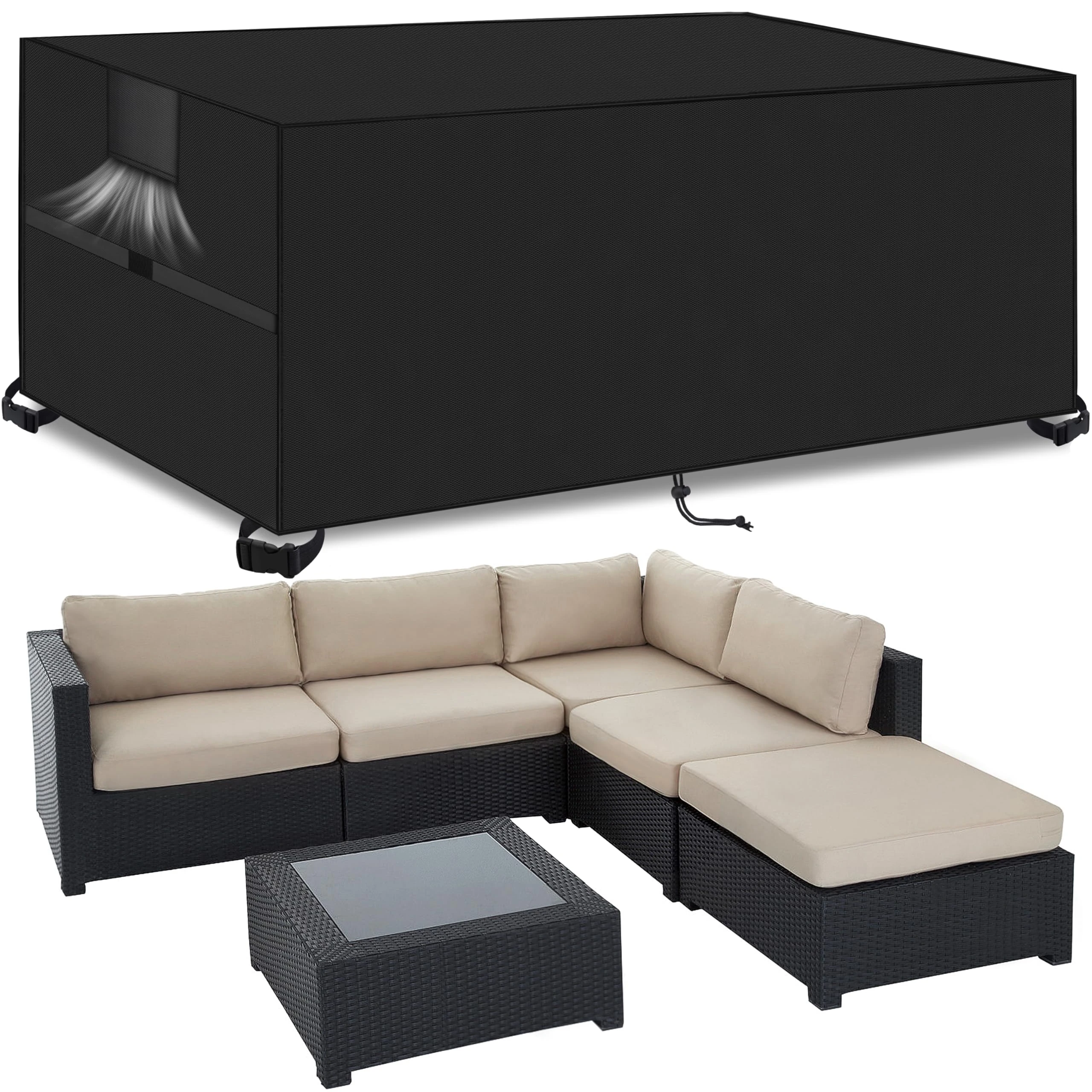 Outdoor Garden Furniture Covers,200*200*90cm,Waterproof with Air Vent, 420D Heavy Duty Oxford Fabric,Patio Furniture Cover for outside Rectangle,Rectangular Table and Chair Set, Rattan Furniture Set