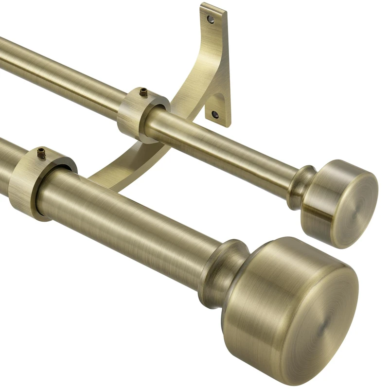 Antique Bronze Double Curtain Rods, Double Rod Curtain Rods for Window 28 to 48 Inch, Decorative Double Window Rod with Modern End Cap, 1-Inch Front and 5/8 Inch Back Heavy Duty Double Drapery Rods
