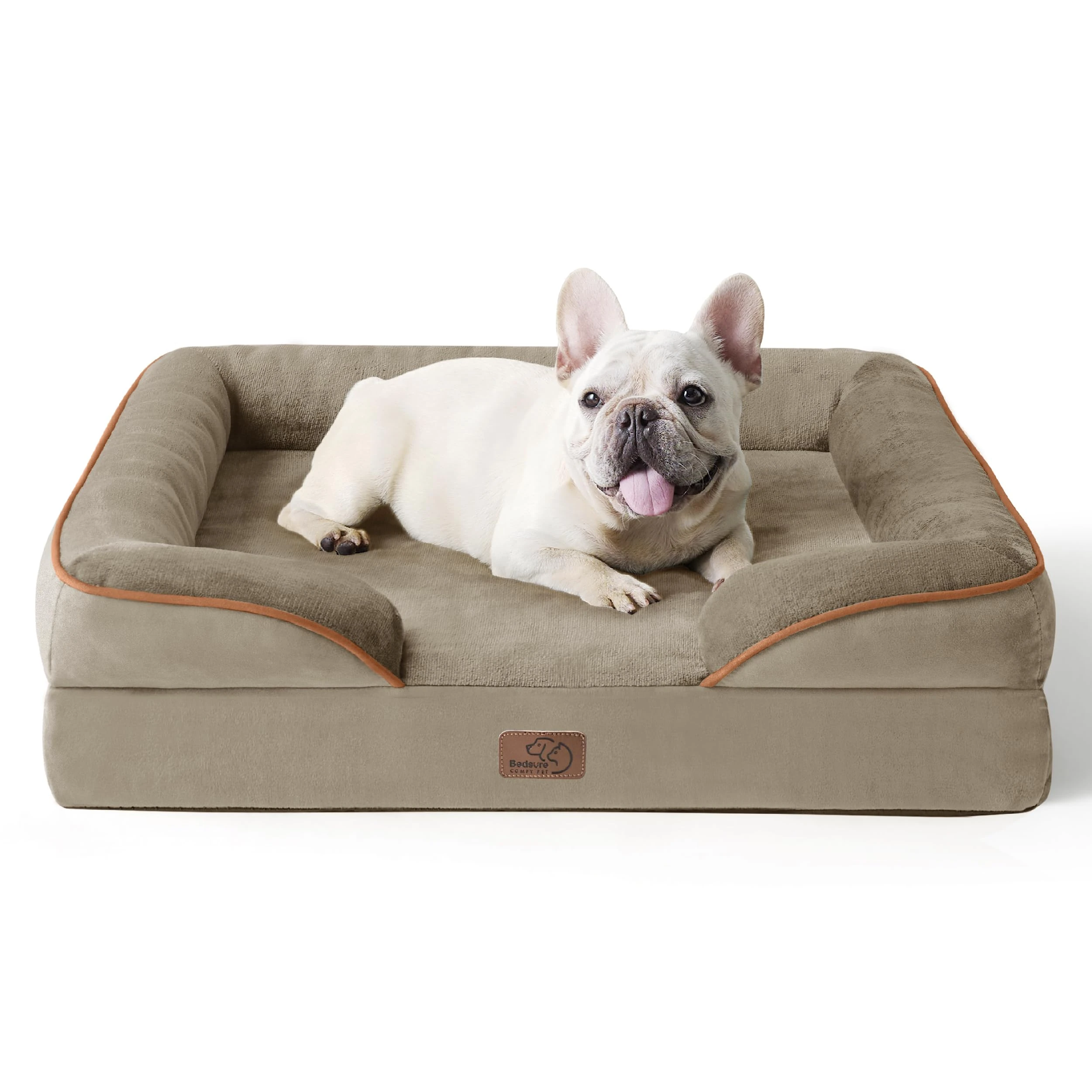 Bedsure Medium Dog Sofa Bed - Washable Orthopedic Dog Beds and Couch with Removable Flannel Zipper Cover, Hazel Pet Bed, 71x58x16cm