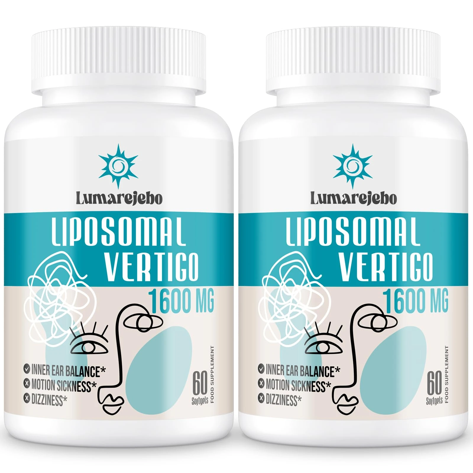 Lumarejebo Liposomal Vertigo Softgel 1600mg, Inner Ear Balance Supplement with Ginger & Ginkgo Extract, Motion Sickness & Dizziness Balance, 60 Softgels (Pack of 2)