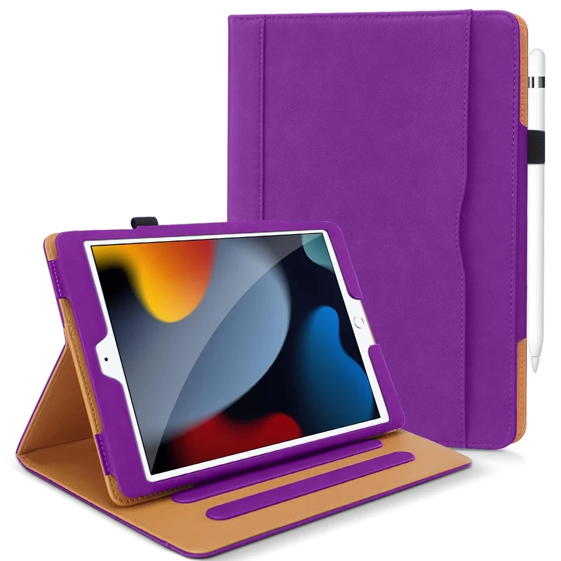 DAORANGE for iPad 9th / 8th / 7th Generation Case (10.2-Inch, 2021/2020/2019 Model), PU-Leather Folio Cover with Pencil Holder, Auto Sleep/Wake & Multiple Angles for iPad 9/8/7 (Purple)