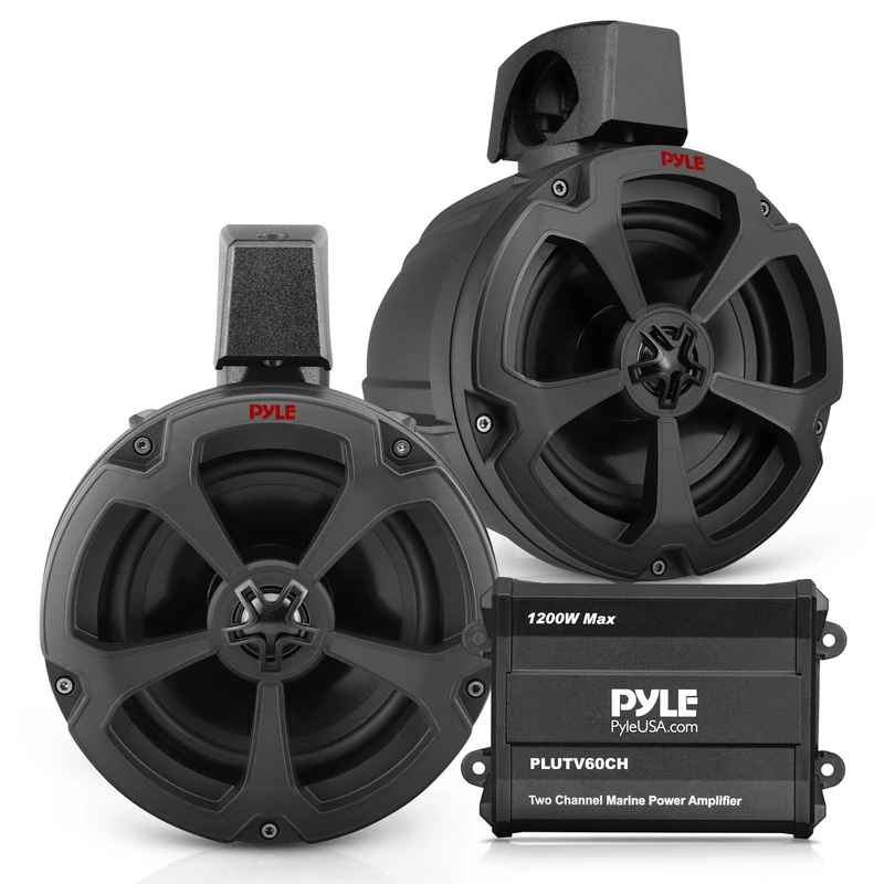 Pyle 6.5" Water-Resistant Off-Road Speakers - 2 Channel Rated Amplifier - ATV, UTV, 4x4, Jeep, Wired RCA, for Boat Stereo Speaker and Other Watercraft (1200 Watts)
