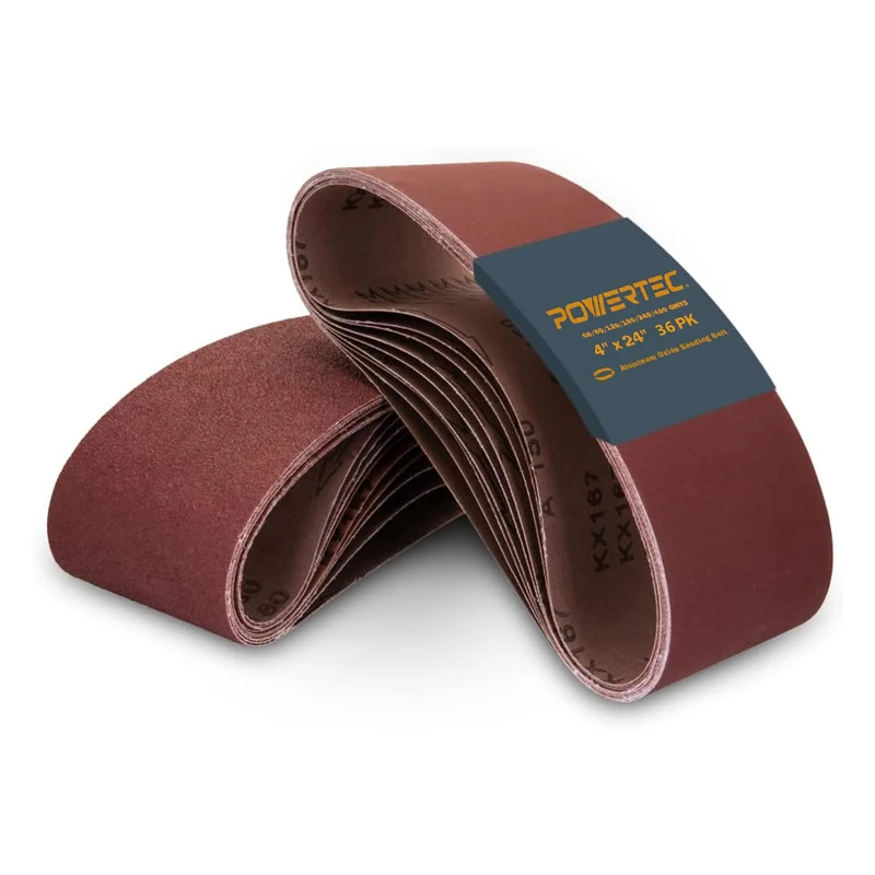 POWERTEC 4 x 24 Inch Sanding Belts, 6 Each of 60 80 120 150 240 400 Grits, 36PK, Aluminum Oxide Belt Sander Sanding Belt Assortment, Sandpaper for Oscillating Belt and Spindle Sander (110008-P2)