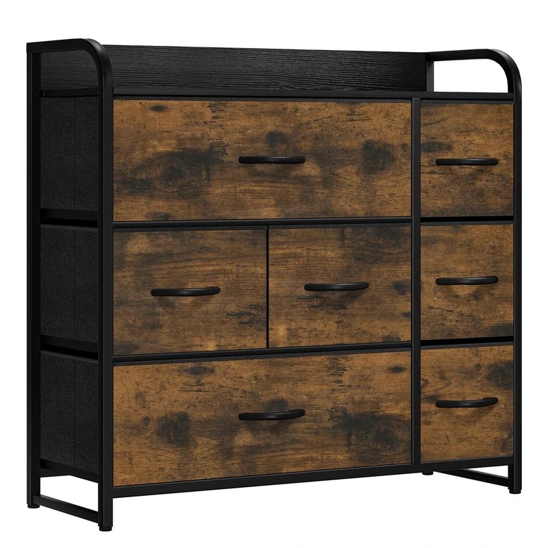 YITAHOME Chest of Drawer with 7 Drawers for Bedroom Fabric Dresser Storage Drawers With Handles Metal Frame for Living Room, Hallway,Rustic Brown