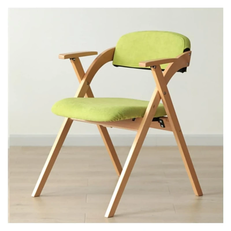 Chair Leather With Arms, Folding Chair Indoor Cushioned, Mid-century Dining Room Chairs With Arm And Padded Seat Backrest Wooden Frame For Living Room Kitchen Office Study (Color : Green)
