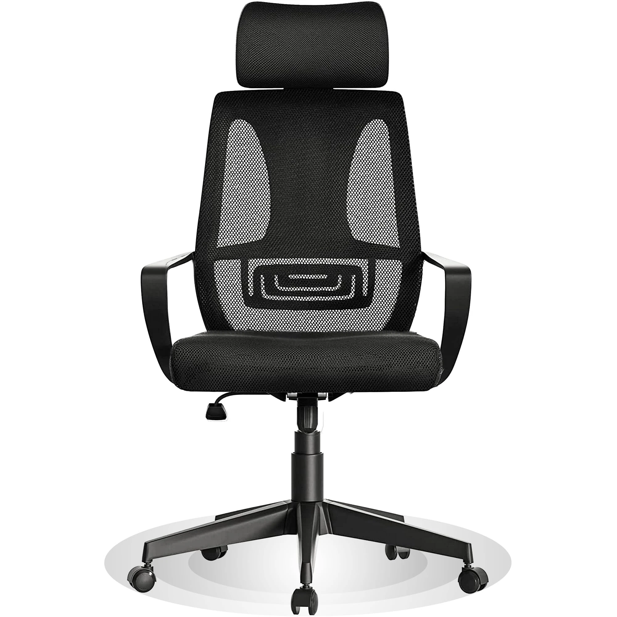 IULULU Ergonomic Home Office Desk Chair, Mesh High Back Adjustable Big and Tall Swivel TaskChairs with Wheels, Lumbar Support, Headrest, Armrest for Study, Working, Black