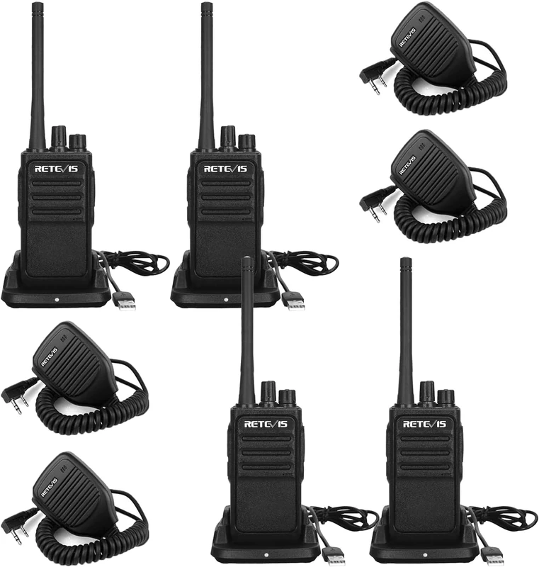 Retevis RT617 Walkie Talkies, PMR446 Walkie Talkies for Adults, License Free 16 Channels, Emergency Walkie Talkie, 2 Way Radio for Construction Site, Factory (4 Pcs, Black) (With microphone)