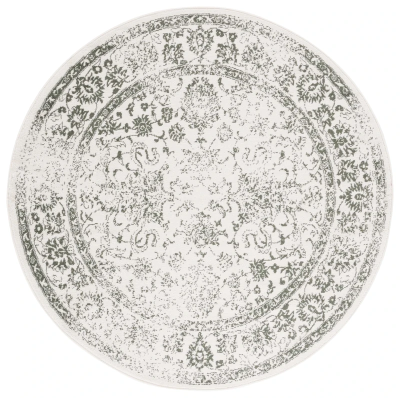 Safavieh Distressed Rug for Living Room, Dining Room, Bedroom - Adirondack Collection, Short Pile, in Ivory and Green, 183 X 183 cm