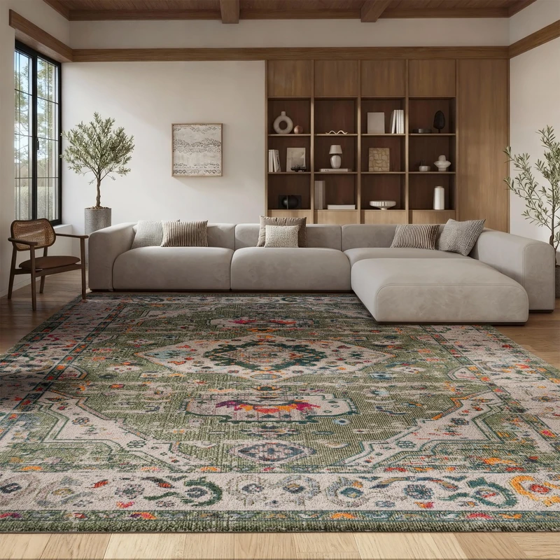 Safavieh Boho Rug for Living Room, Dining Room, Bedroom - Madison Collection, Short Pile, in Sage and Ivory, 244 X 305 cm