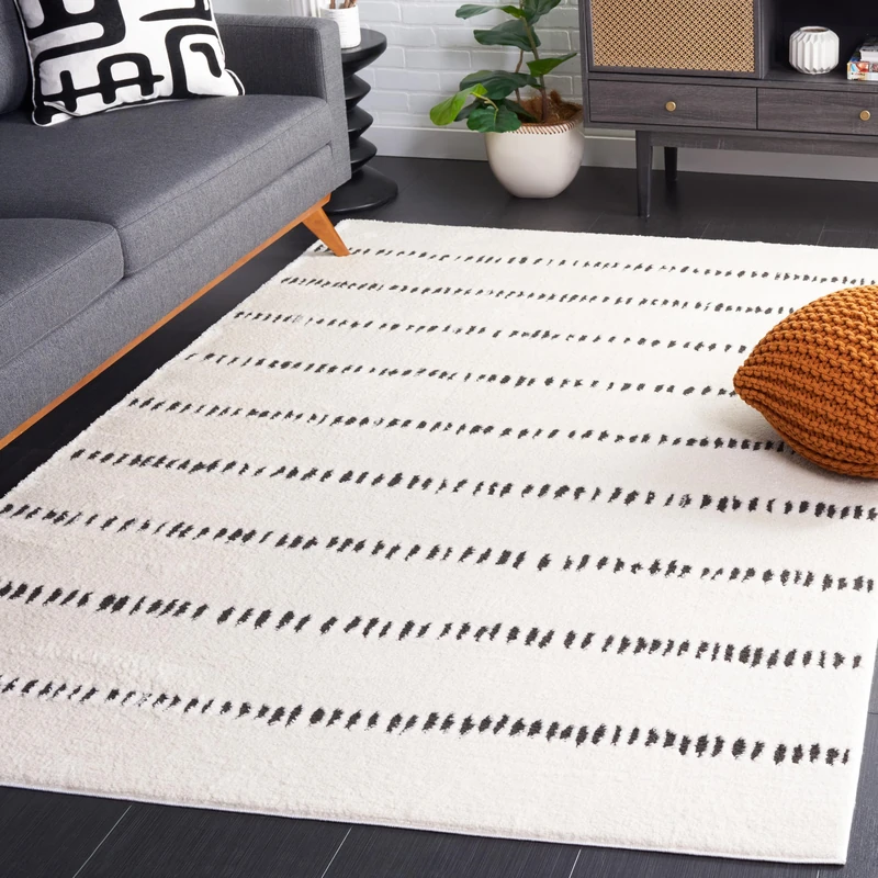 Safavieh Geometric Rug for Living Room, Dining Room, Bedroom - Melody Collection, Short Pile, in Ivory and Black, 201 X 201 cm