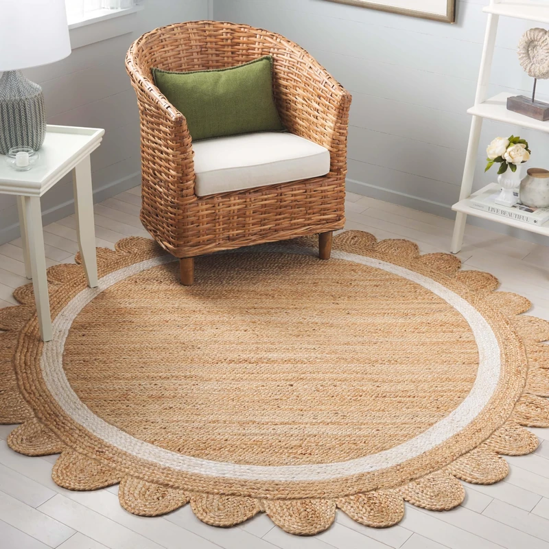 Safavieh Natural Fiber Rug for Living Room, Dining Room, Bedroom - Natural Fiber Collection, Short Pile, in Natural and Ivory, 201 X 201 cm