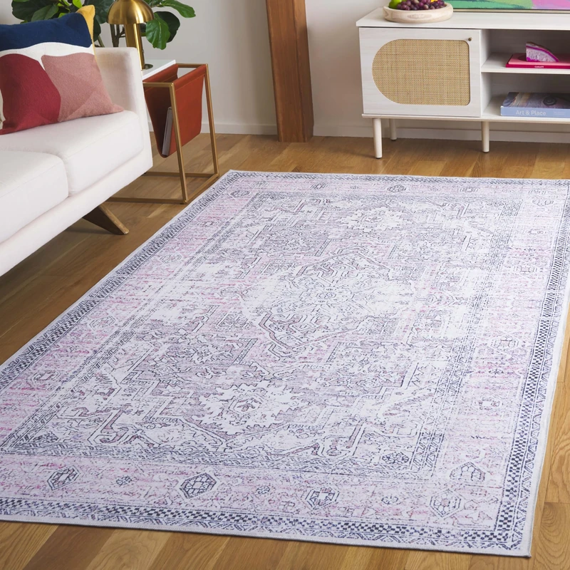 Safavieh Distressed Rug Ideal for High Traffic Areas - Machine Washable and Non Slip - Arizona Collection, Short Pile, in Pink and Beige, 183 X 274 cm