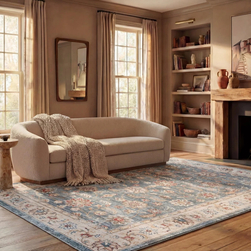 SAFAVIEH Distressed Rug Ideal for High Traffic Areas - Machine Washable and Non Slip - Arizona Collection, Short Pile, in Green and Beige, 274 X 366 cm - Image 1