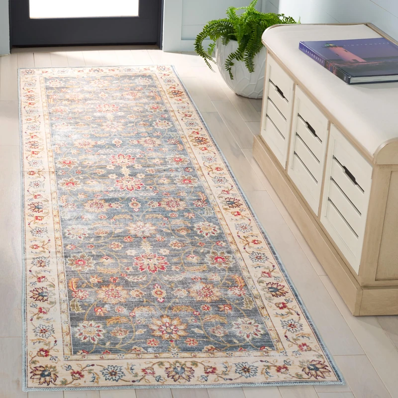 Safavieh Distressed Rug Ideal for High Traffic Areas - Machine Washable and Non Slip - Arizona Collection, Short Pile, in Green and Beige, 62 X 240 cm
