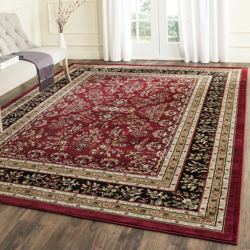 Safavieh Traditional Rug for Living Room, Dining Room, Bedroom - Lyndhurst Collection, Short Pile, in Red and Black, 240 x 300 cm