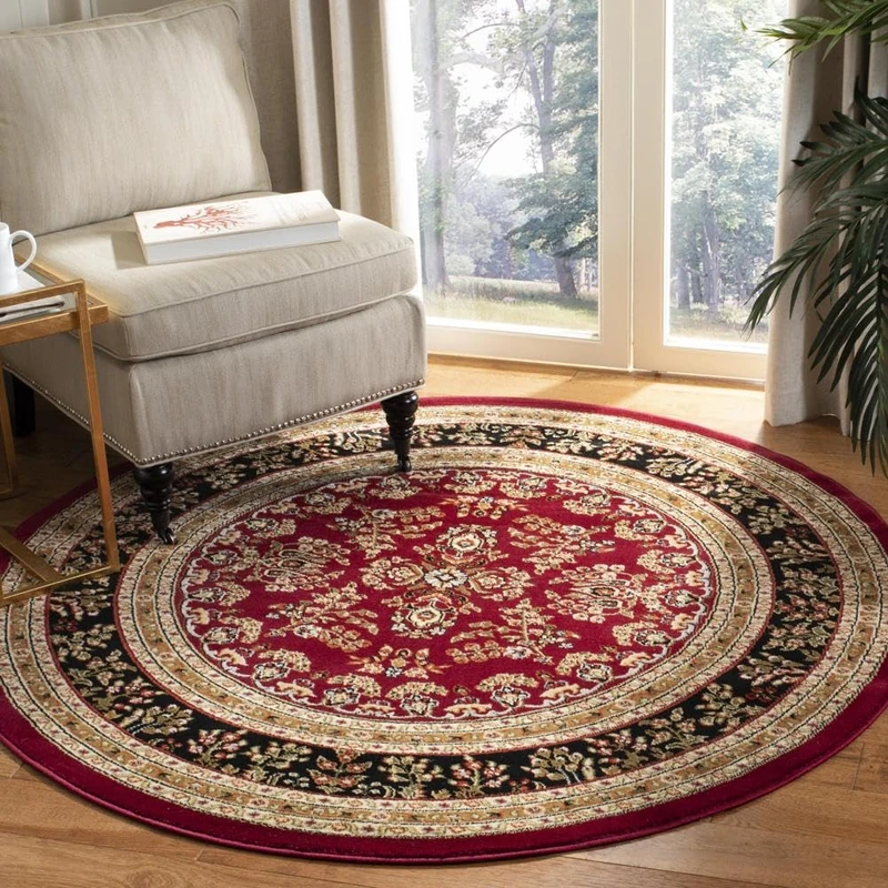 Safavieh Traditional Rug for Living Room, Dining Room, Bedroom - Lyndhurst Collection, Short Pile, in Red and Black, 120 x 120 cm
