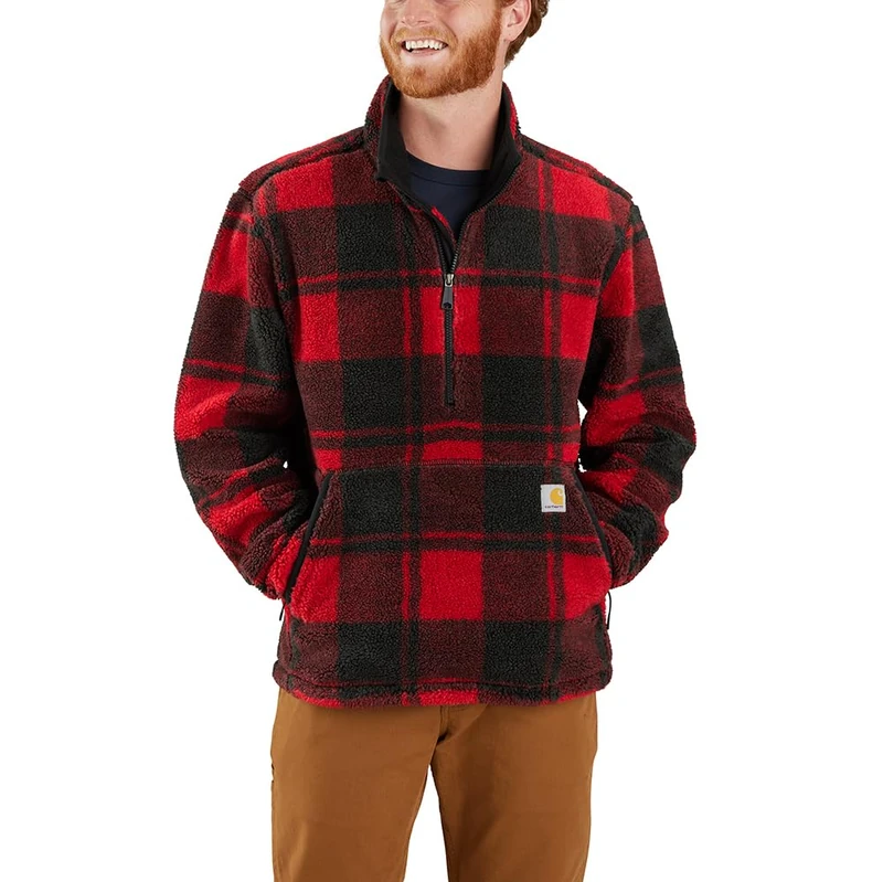 Carhartt 106443 Rain Defender Loose Fit Heavyweight Quarter-Zip Hooded Sweatshirt CRABAPPLE/BLACK PLAID L