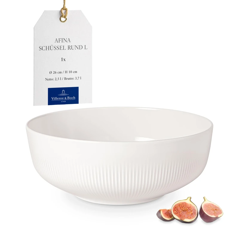 Villeroy & Boch - Afina Salad Bowl Made of Premium Porcelain, Large Bowl for Serving, Made in Germany, Dishwasher and Microwave Safe, Stackable, White