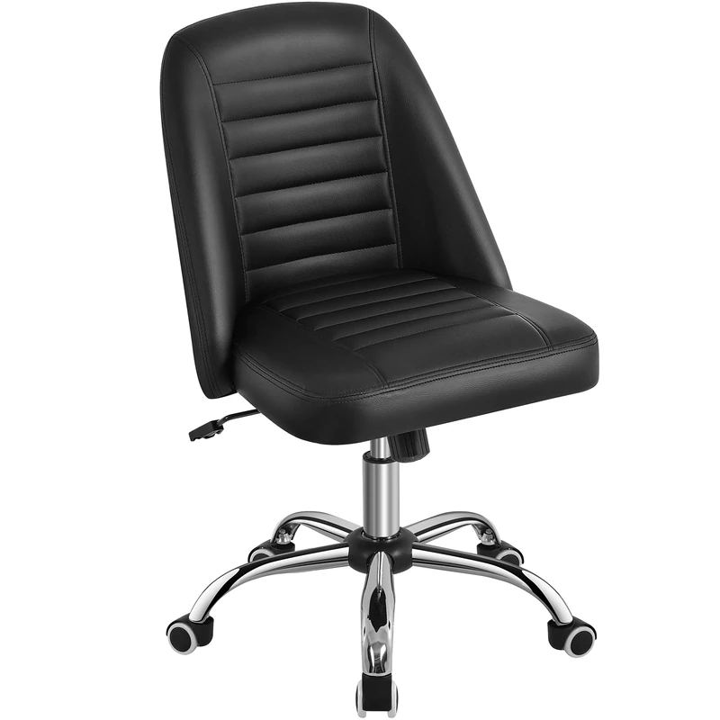 Yaheetech Mid Back Faux Leather Office Desk Chair Modern Vanity Chair Armless Swivel Chairs w/Lumbar Support Black