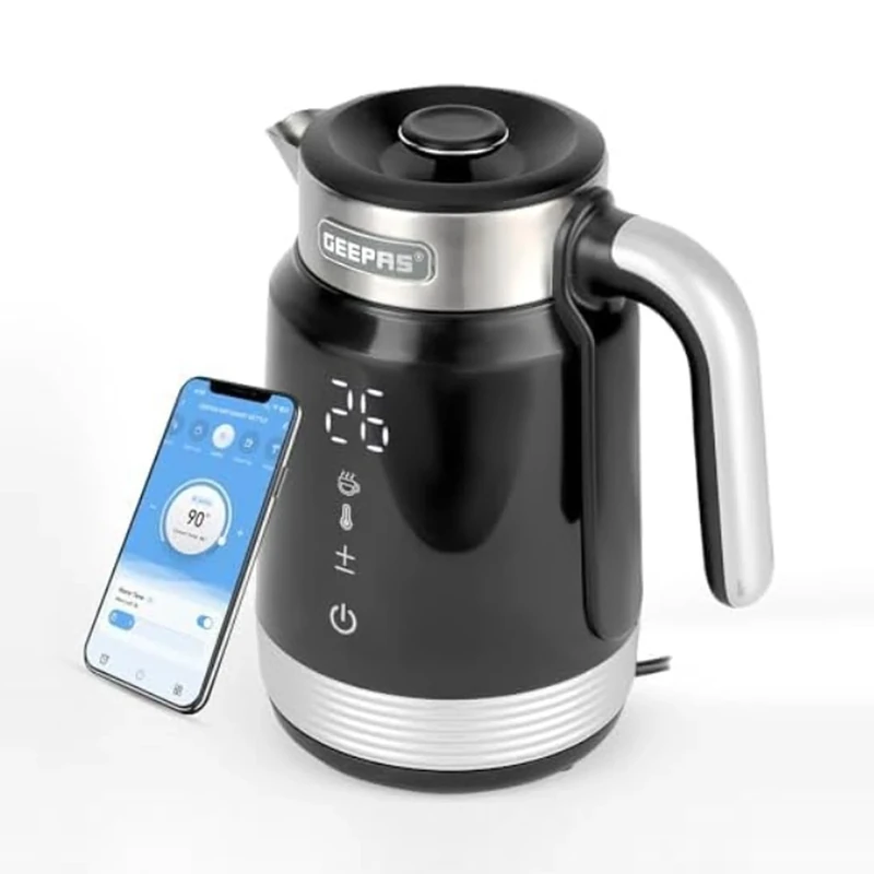 GEEPAS Digital Electric Kettle | 1.7L Wifi Tuya Smart App Control Alexa Google Voice Compatible Digital Display Auto Shut Off Cool Touch Stainless Steel Strix controller | 2 Year Warranty 2200W Black
