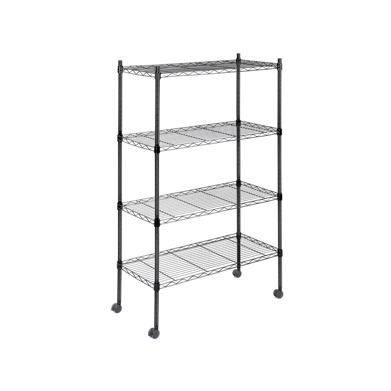 HealSmart Heavy Duty 4-Tier Shelving Units Adjustable, Wire Shelf with 800 lbs Capacity (200 per Shelf), 24" D x 14" W x 47 "H, Black, 4 Levels, Storage Shelf with Wheels & Leveling Feet