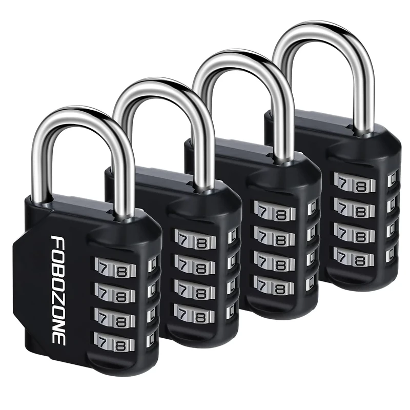 Combination Lock, FOBOZONE 4 Digit Outdoor Waterproof Resettable Code Padlock,for Gym Locker, Cabinet,Shed, Hasp,Gate, Tool Box,School Locker Lock (Black 4 Pack)