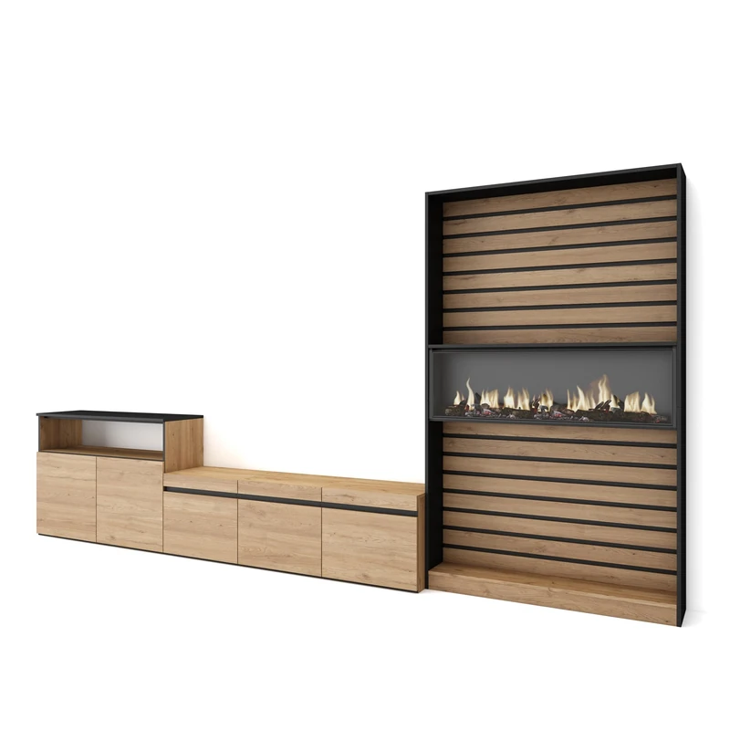 Skraut Home Furniture Set, Melamine, Oak and Black, 360x186x35cm-Izquierda
