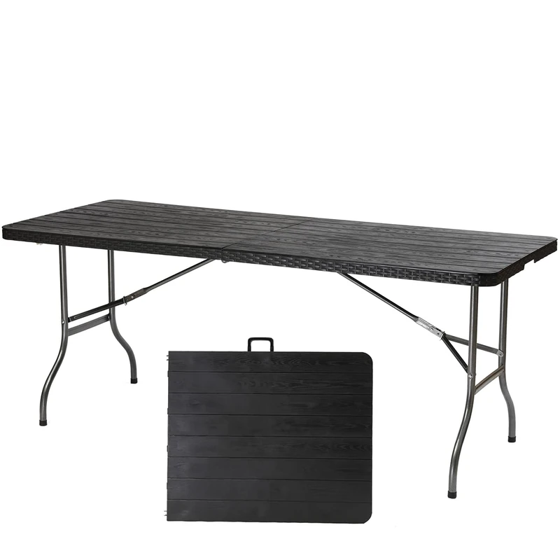 Sekey Folding Buffet Table, Rattan Look, Camping Table, Party Table, Garden Table with Carry Handle for Garden, Balcony, Patio, 150.5 x 70.5 x 73 cm, Anthracite