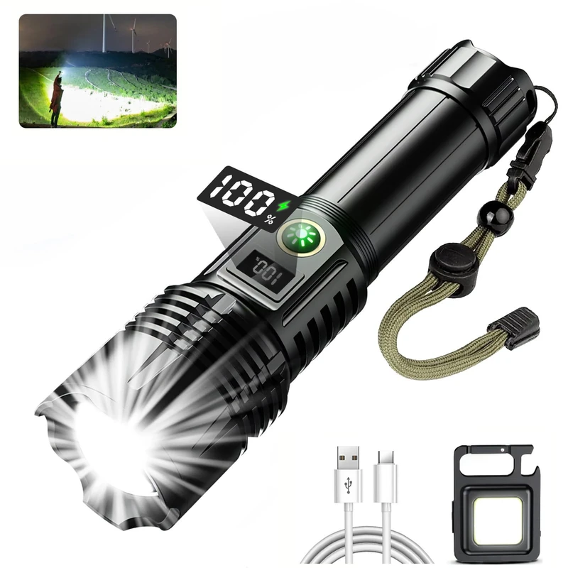 UNAGEA Rechargeable LED Torch,Super Bright 1000000 High Lumens Torches with 5 Modes, Powerful USB-C Flashlight 26650 Battery Long Lasting, Waterproof Tactical Flash Light for Camping, Emergencies