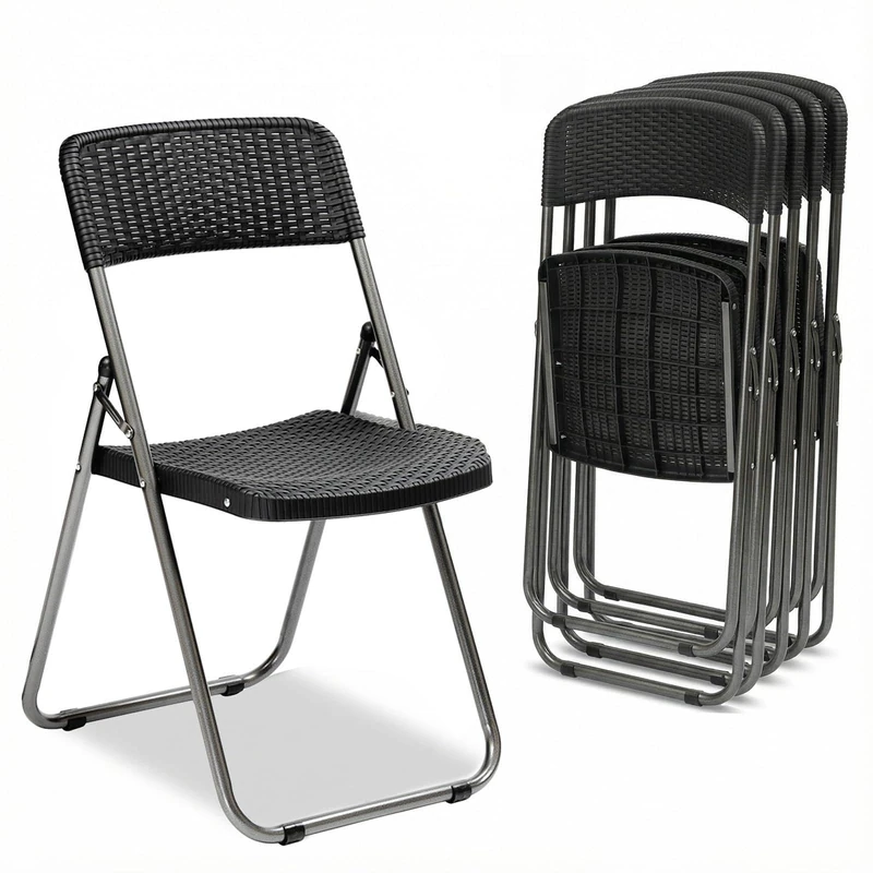 Sekey Rattan Garden Chairs, Foldable Camping Chairs, 200 kg, 46 x 53 x 84 cm, Folding Chair for Camping, Balcony, Garden, Garden Chairs Set, Waterproof, Black
