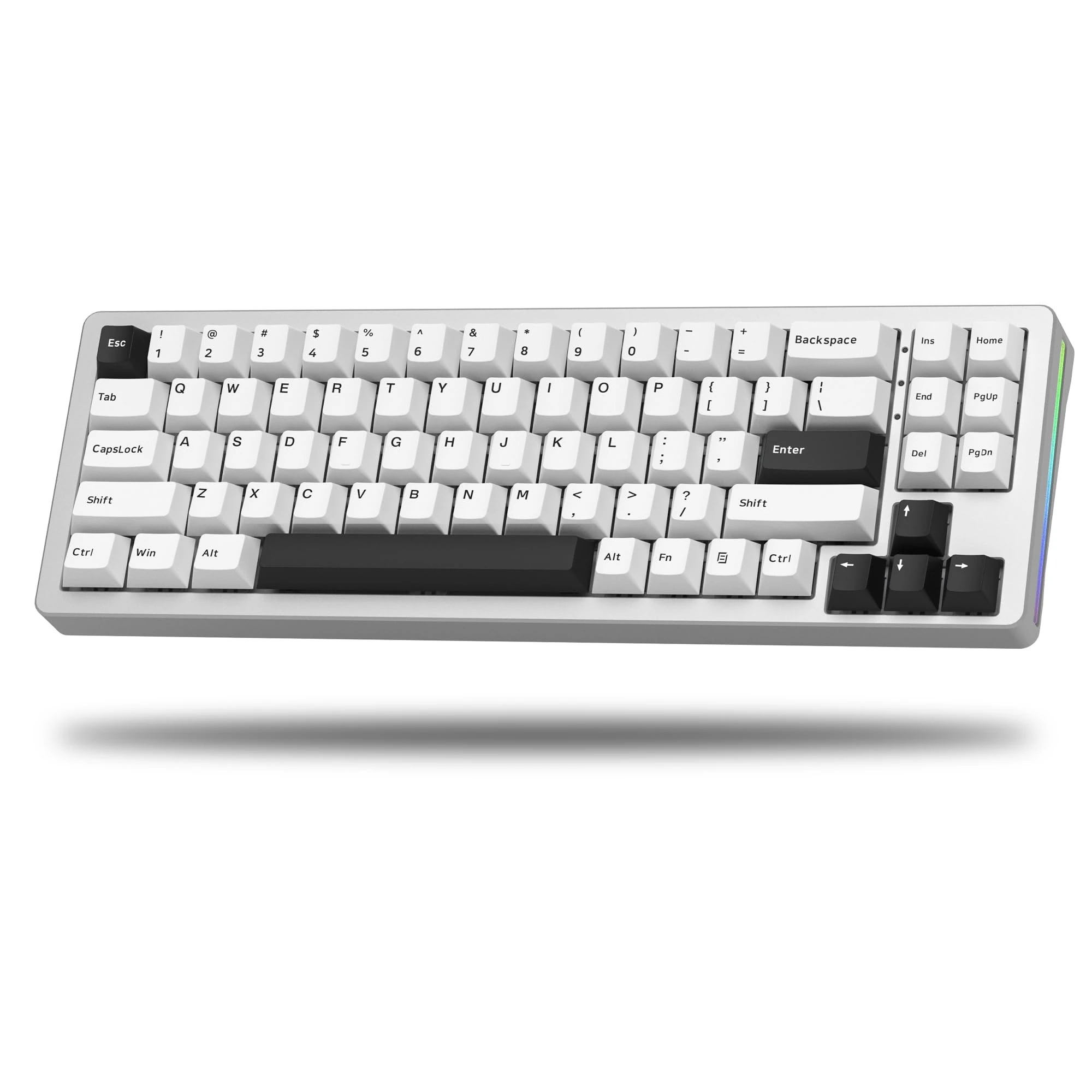 LQXQ SK71 Mechanical Keyboard 68%, Bluetooth 5.0/2.4GHz Wireless/USB-C Cable, Gaming Keyboard All-Aluminium CNC, Hot-Swappable, RGB 14 for Mac/Win, Silver