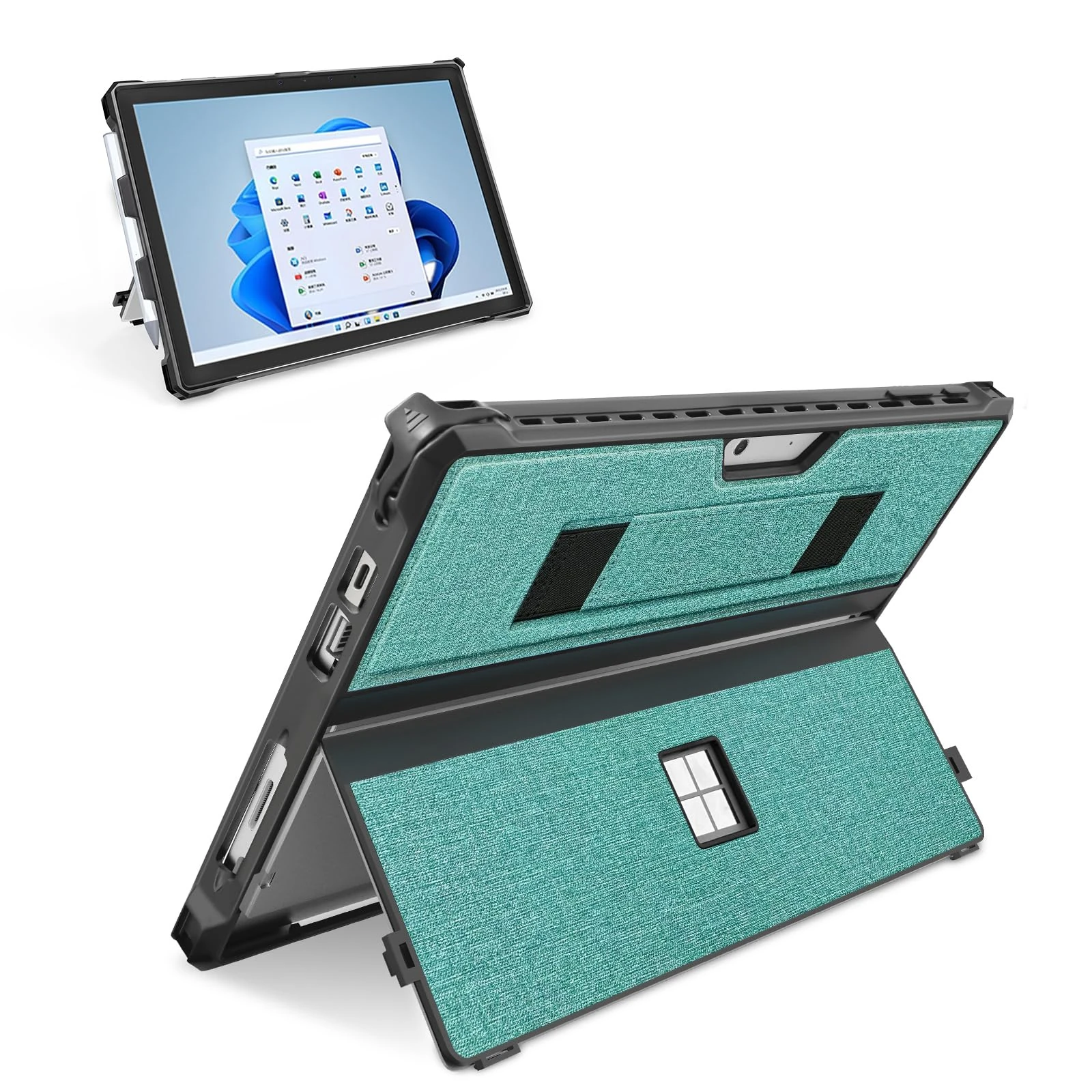SSS·GRGB Protective Case for Microsoft Surface Pro 7+/7/6/5/4/Pro LTE 12.3-Inch - Slim All-in-One Rugged Cover with Hand Strap, Compatible with Type Cover Keyboard & Adjustable Stand (Cyan)