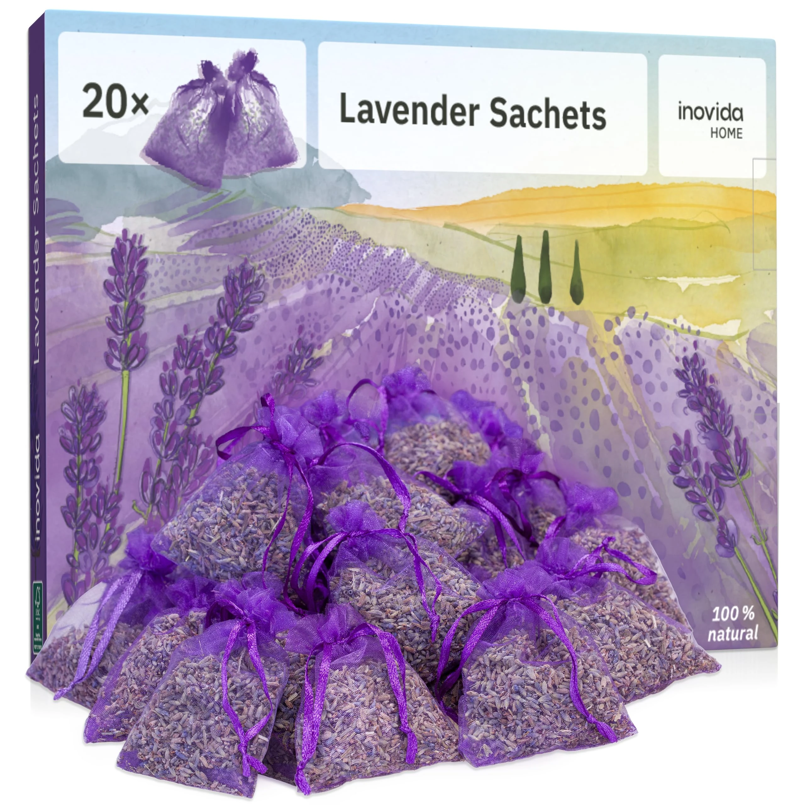 Lavender Bags : 20 Dried Lavender Flowers Bags as Natural Air Freshener and Moth Repellent for Wardrobes – Wardrobe Fresheners – Car Freshener – Room Air Freshener – Lavender Sachets by Inovida