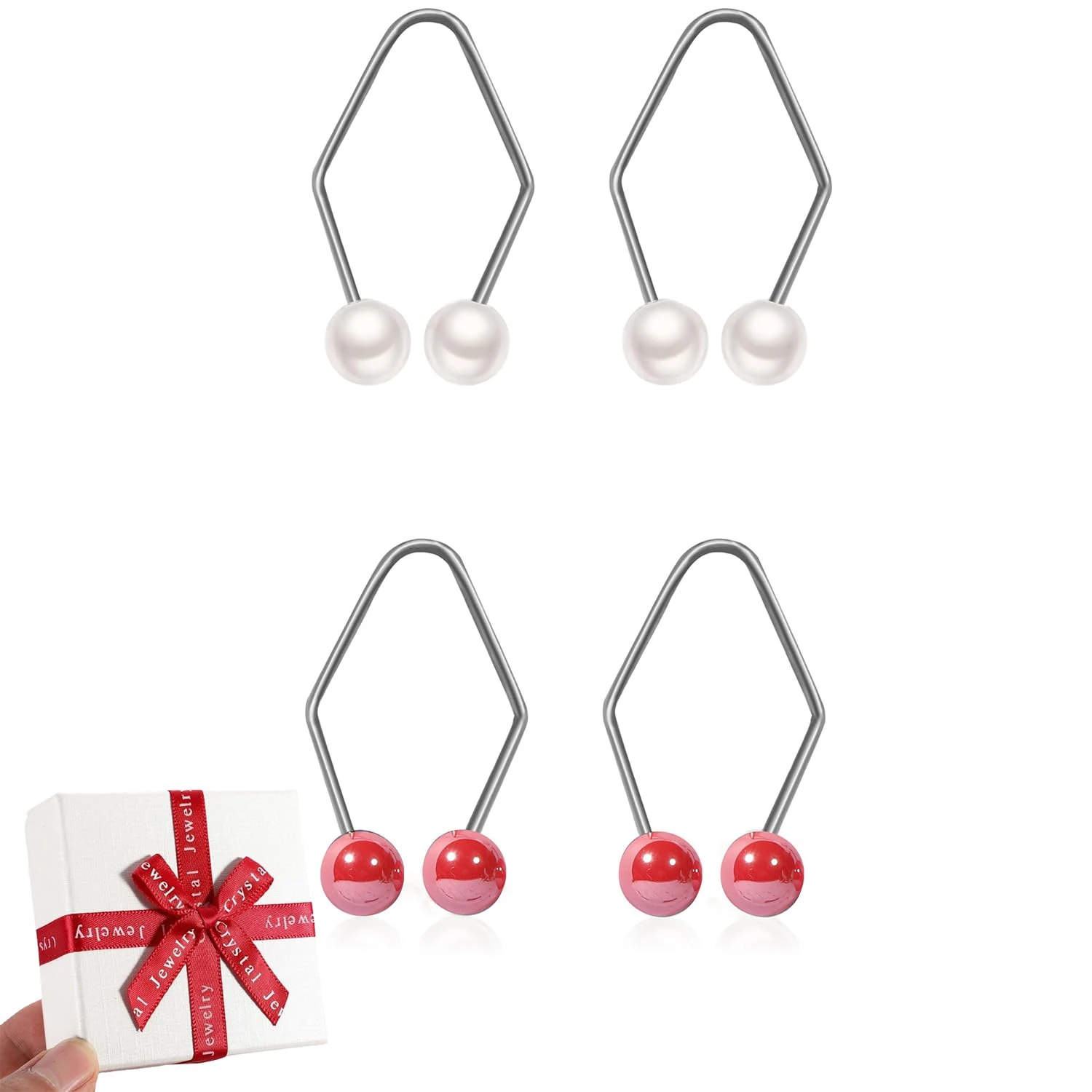 2/4 Pcs Dimple Makers for the face,Dimple Trainer to Create a Beautiful Smile,Develop Natural Dimples for Cheeks Ball (silver+red)