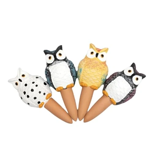 AMFUN 4 Pack Plant Watering Spikes,Self Watering Stakes for Plants, Owl Shape Plant Watering Devices, Automatic Watering Spikes for Indoor Outdoor Plants