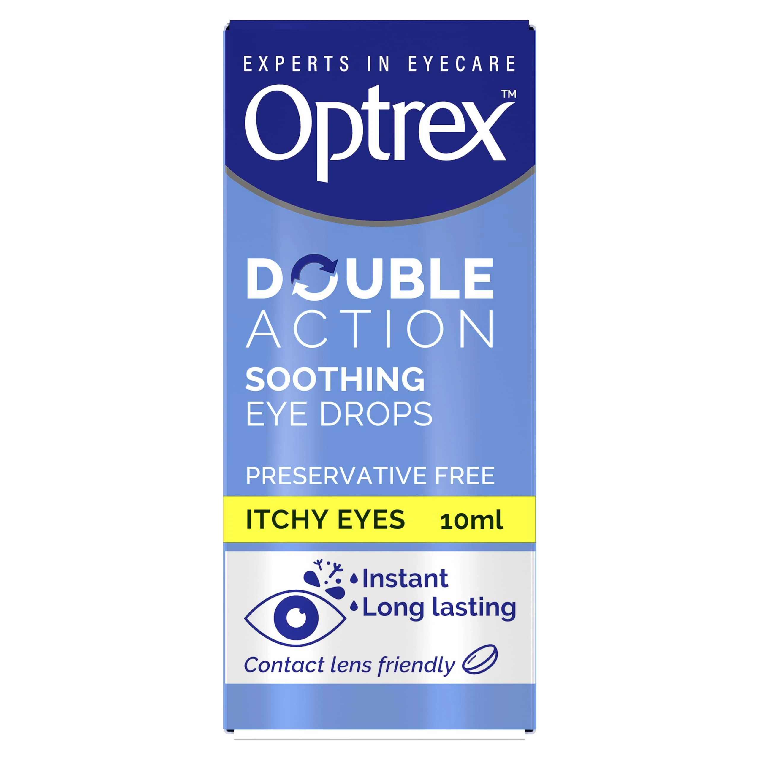 Optrex Itchy Eyes, Double Action Soothing Eye Drops, 10ml, Soothes & Protects, Cools and Relieves, Gets to Work Instantly, On The Go Relief