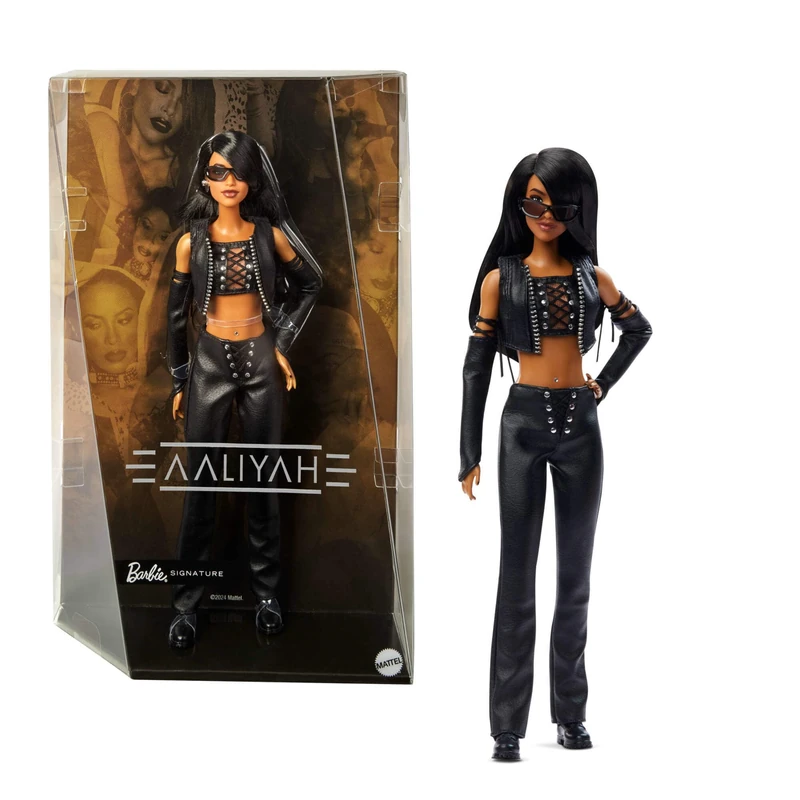 Barbie Signature Doll, Aaliyah Collectible in Black Faux Leather Outfit Inspired by ‘One in a Million Music’ Video, HRM80 - Image 1