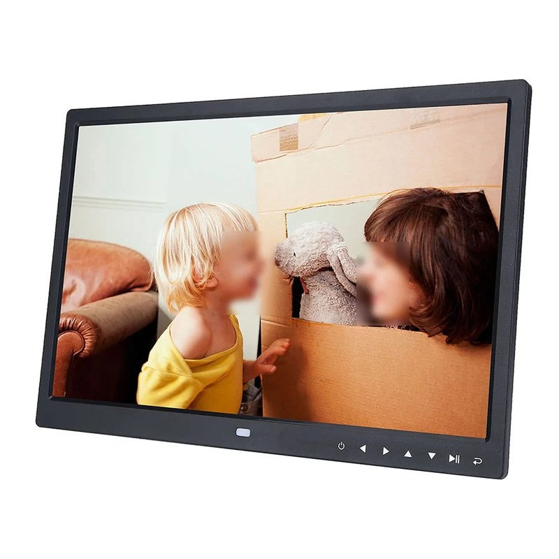 Digital Photo Frame, 15" HD Screen Touch Button Digital Picture Frame, US Plug 100-240V MP3/4 Movie Player Alarm Photo Frame